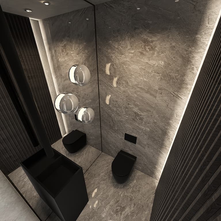 Midnight Cocoon – dunkles Berliner Gäste-WC, Ansicht 1